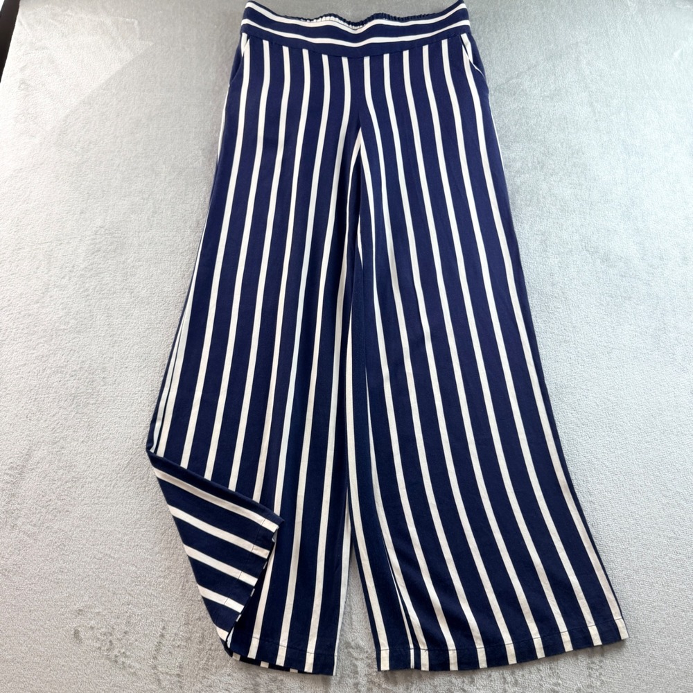 Adrienne Vittadini Navy White Striped Wide Leg Pants Women's Size 6
